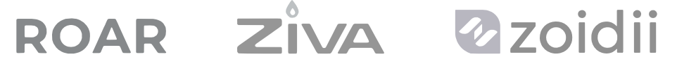 ROAR, Ziva, and Zoidii logos